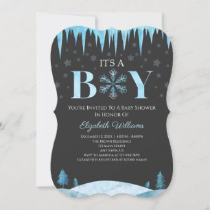 It's A Boy Snowflake Winter Baby Shower Invitation