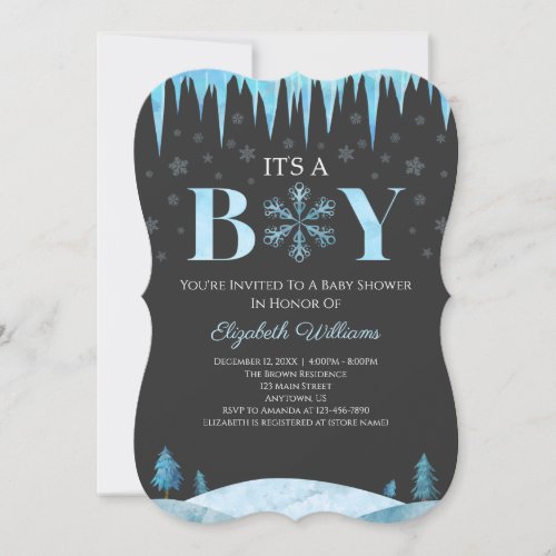 Its A Boy Snowflake Winter Baby Shower Invitation