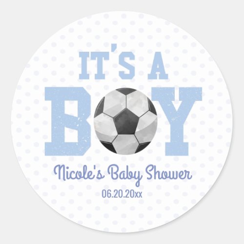 Its A Boy Soccer Ball Baby Shower Party Favor Classic Round Sticker