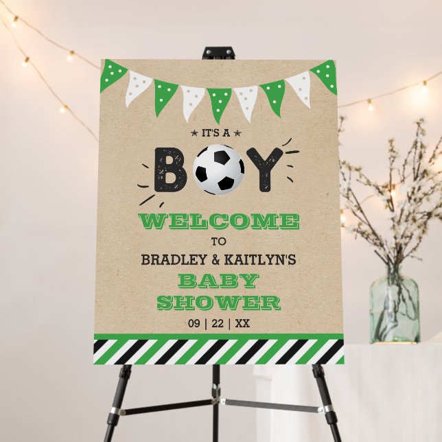 It's A Boy! Soccer Themed Baby Shower Welcome Foam Board (In Situ (Stand))