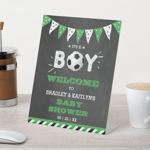 Its A Boy Soccer Themed Baby Shower Welcome Pedestal Sign