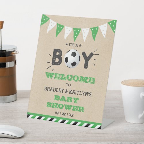 Its A Boy Soccer Themed Baby Shower Welcome Pedestal Sign