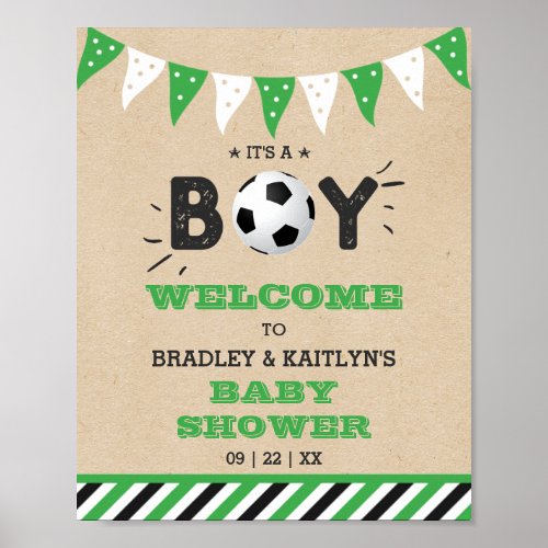 Its A Boy Soccer Themed Baby Shower Welcome Poster