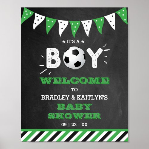 Its A Boy Soccer Themed Baby Shower Welcome Poster