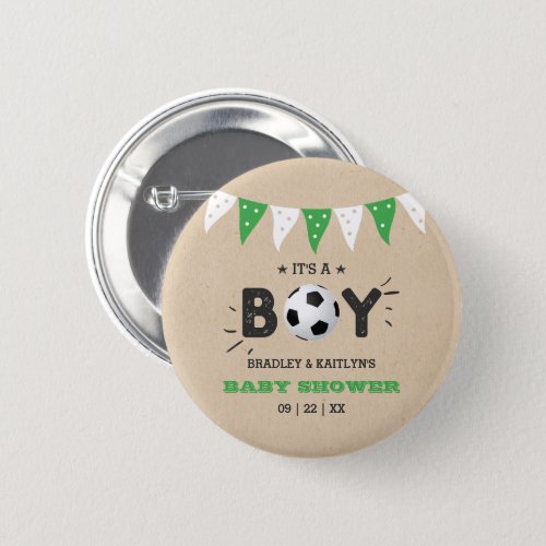Its A Boy Soccer Themed Co_ed Baby Shower Button