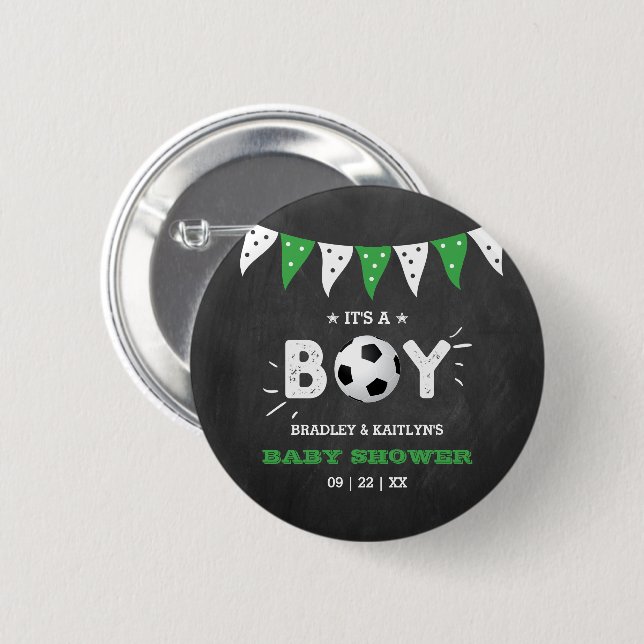 It's A Boy! Soccer Themed Co-ed Baby Shower Button (Front & Back)
