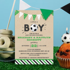 It's A Boy! Soccer Themed Co-ed Baby Shower Invitation