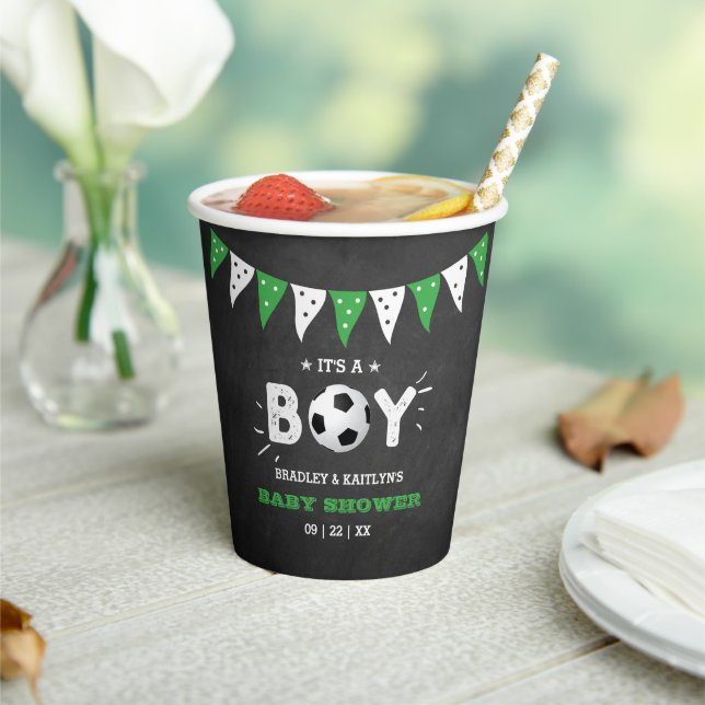 It's A Boy! Soccer Themed Co-ed Baby Shower Paper Cups (Insitu)