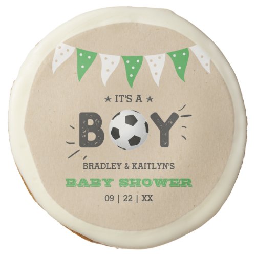 Its A Boy Soccer Themed Co_ed Baby Shower Sugar Cookie