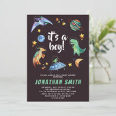 It's a Boy Space Dinosaur Galaxy Baby Shower Party Invitation (Standing Front)