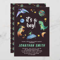 It's a Boy Space Dinosaur Galaxy Baby Shower Party Invitation