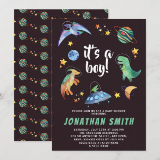 It's a Boy Space Dinosaur Galaxy Baby Shower Party Invitation
