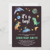 It's a Boy Space Dinosaur Galaxy Baby Shower Party Invitation (Front)