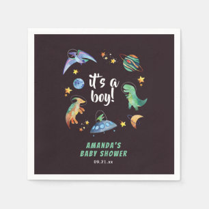 It's a Boy Space Dinosaur Galaxy Baby Shower Party Napkins