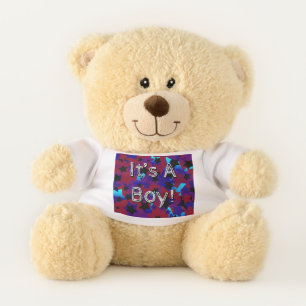 It's A Boy! Stars in Dark Red and Blues Teddy Bear