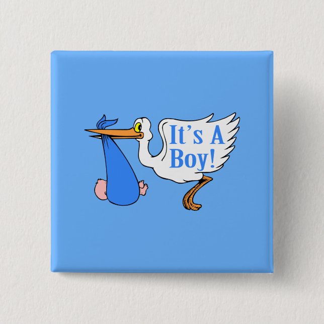 It's A Boy! (Stork And Baby Bundle) Pinback Button (Front)