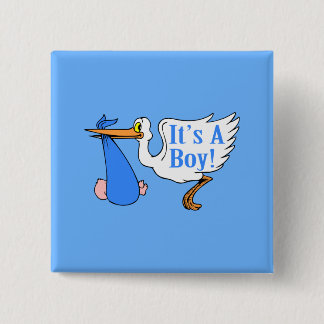 It's A Boy! (Stork And Baby Bundle) Pinback Button