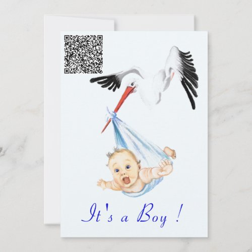 Its a Boy Stork Baby Boy Shower Invite QR Code