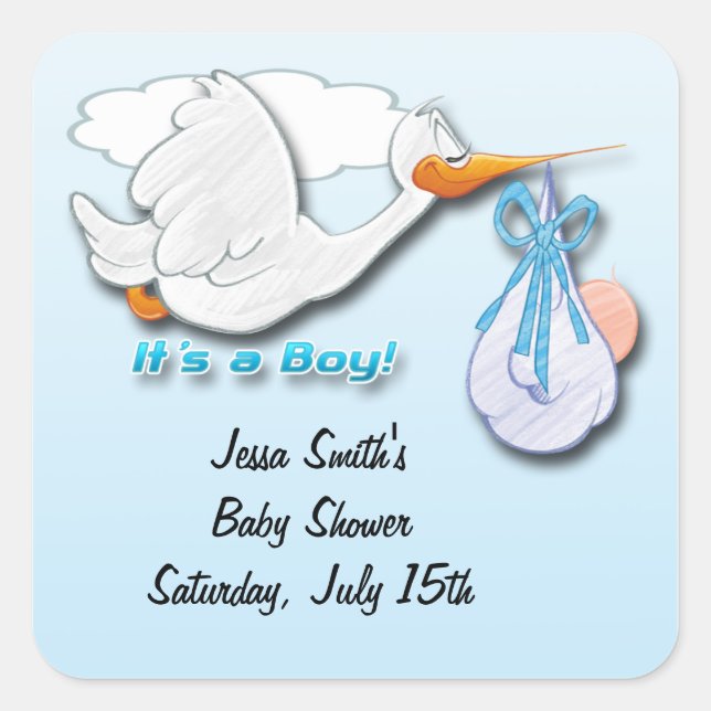 It's a Boy Stork Baby Shower Favor stickers (Front)