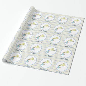 It's A Boy Stork Carrying Baby Boy Baby Shower Wrapping Paper by faithandhopesplace at Zazzle