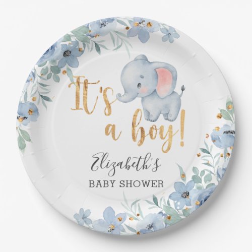 Its a Boy Sweet Elephant Baby Shower Party Paper Plates