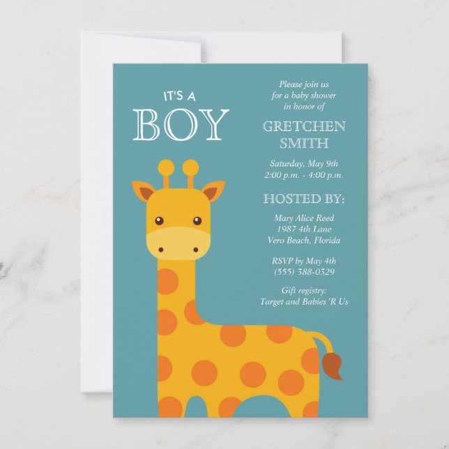 It's a Boy Sweet Giraffe Baby Shower Invitation (Front)
