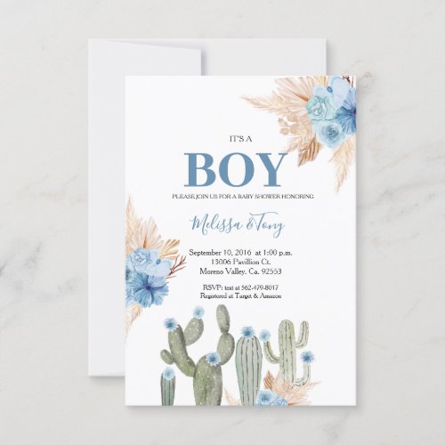 Its A boy Taco bout Love Blue Floral BABY Shower Invitation