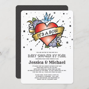 It's a Boy Tattoo Heart Baby Shower by Mail Invitation