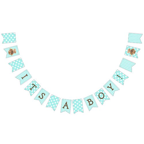 Its a Boy Teal Teddy Bear Baby Shower Bunting Flags