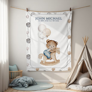 It's a Boy Teddy Bear and Balloons Baby  Blanket