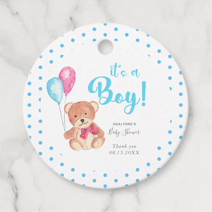 It S A Boy Teddy Bear Baby Shower Cute Blue Dots Favor Tags Zazzle Com