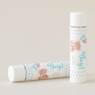 It's a Boy Teddy Bear Baby Shower Cute Blue dots Lip Balm