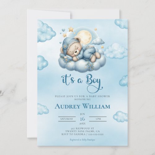 Its A Boy Teddy Bear Baby Shower Invitation