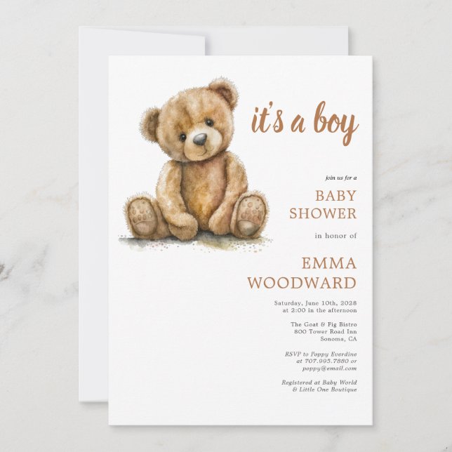 It's A Boy Teddy Bear Baby Shower Invitation (Front)