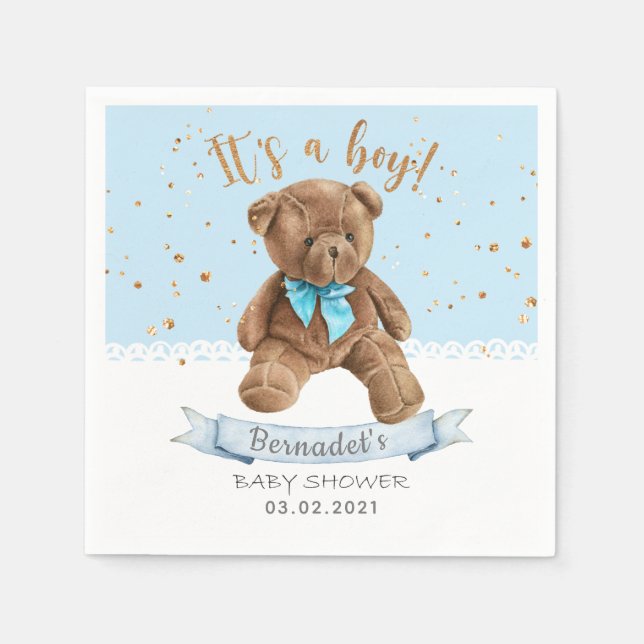 It's a boy! Teddy Bear Baby Shower Napkins (Front)