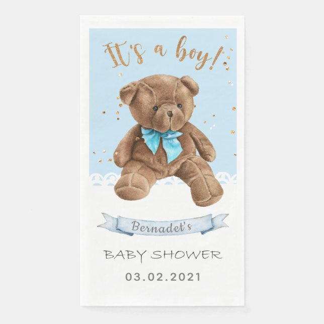 It's a boy! Teddy Bear Baby Shower Paper Guest Towels (Front)