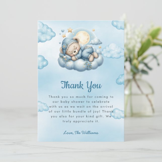 It's A Boy Teddy Bear Baby Shower Thank You Card (Standing Front)