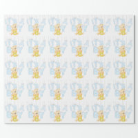 Blue Baby Boy Teddy Bear Watercolor Baby Shower Wrapping Paper, Zazzle