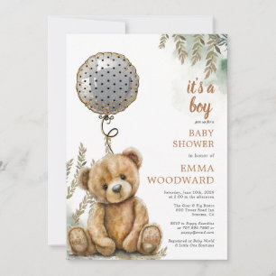 It's A Boy Teddy Bear Balloon Baby Shower Invitation