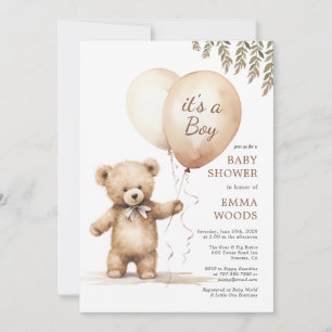 It's A Boy Teddy Bear Balloons Baby Shower Invitation