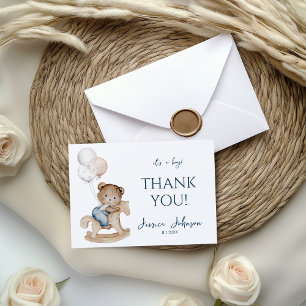 It's a Boy Teddy Bear & Balloons Letterpress Thank You Card