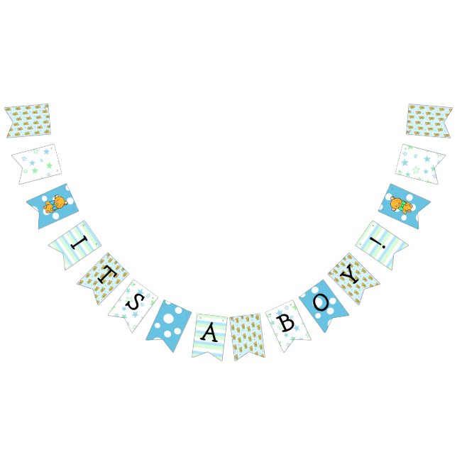 It's a Boy, Teddy Bear  Blue Baby Shower Bunting Flags (All)