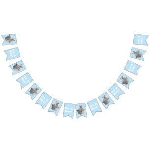 It's A Boy Teddy Bear Blue Stripes Baby Shower Bunting Flags