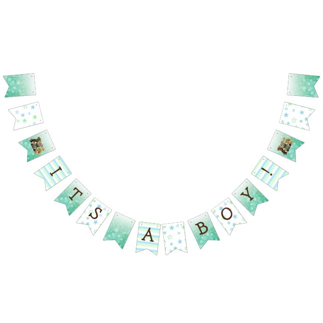 It's a Boy, Teddy Bear Green Baby Shower Bunting Flags (All)