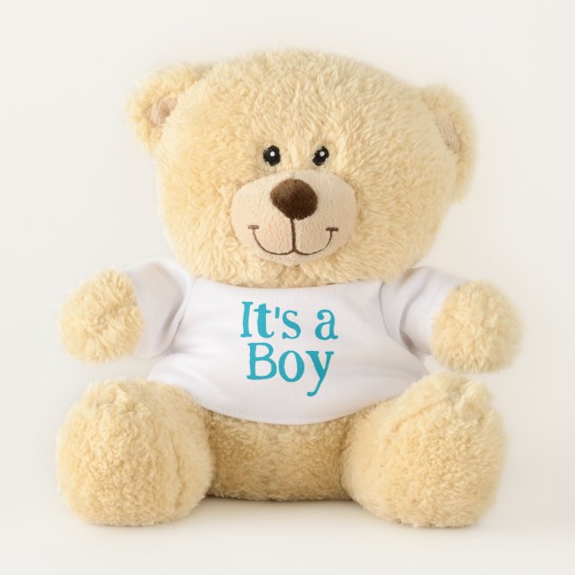 It's a Boy Teddy Bear Name & Date Baby Shower Gift (Front)