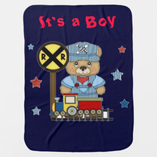 It's a Boy Teddy Bear Train Baby Blanket