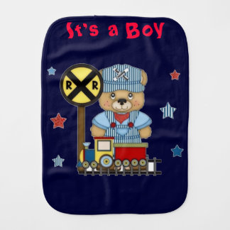 It's a Boy Teddy Bear Train Burp Cloth