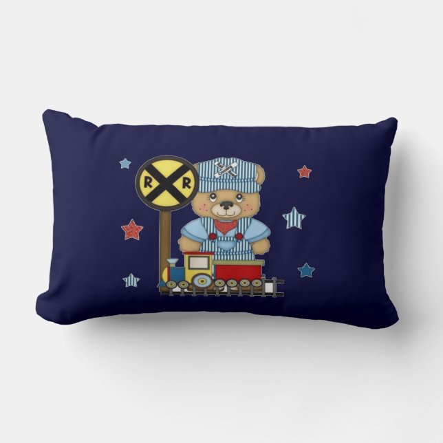 It's a Boy Teddy Bear Train Lumbar Pillow (Front)