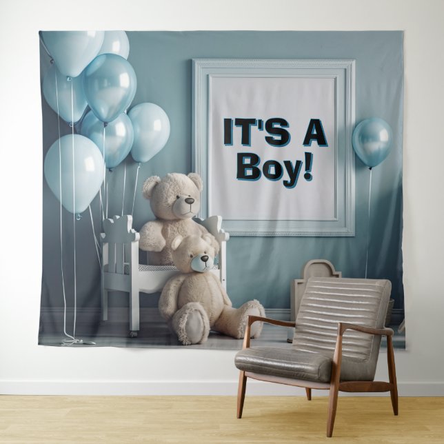 It's a Boy Teddy Bears and Balloons Backdrop  (In Situ (Horizontal))