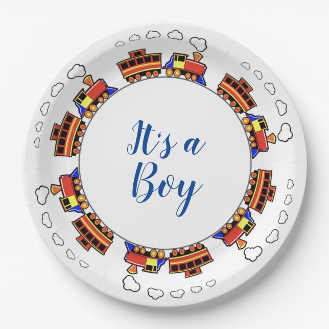 Its a Boy Toy Train Paper Plates (Front)
